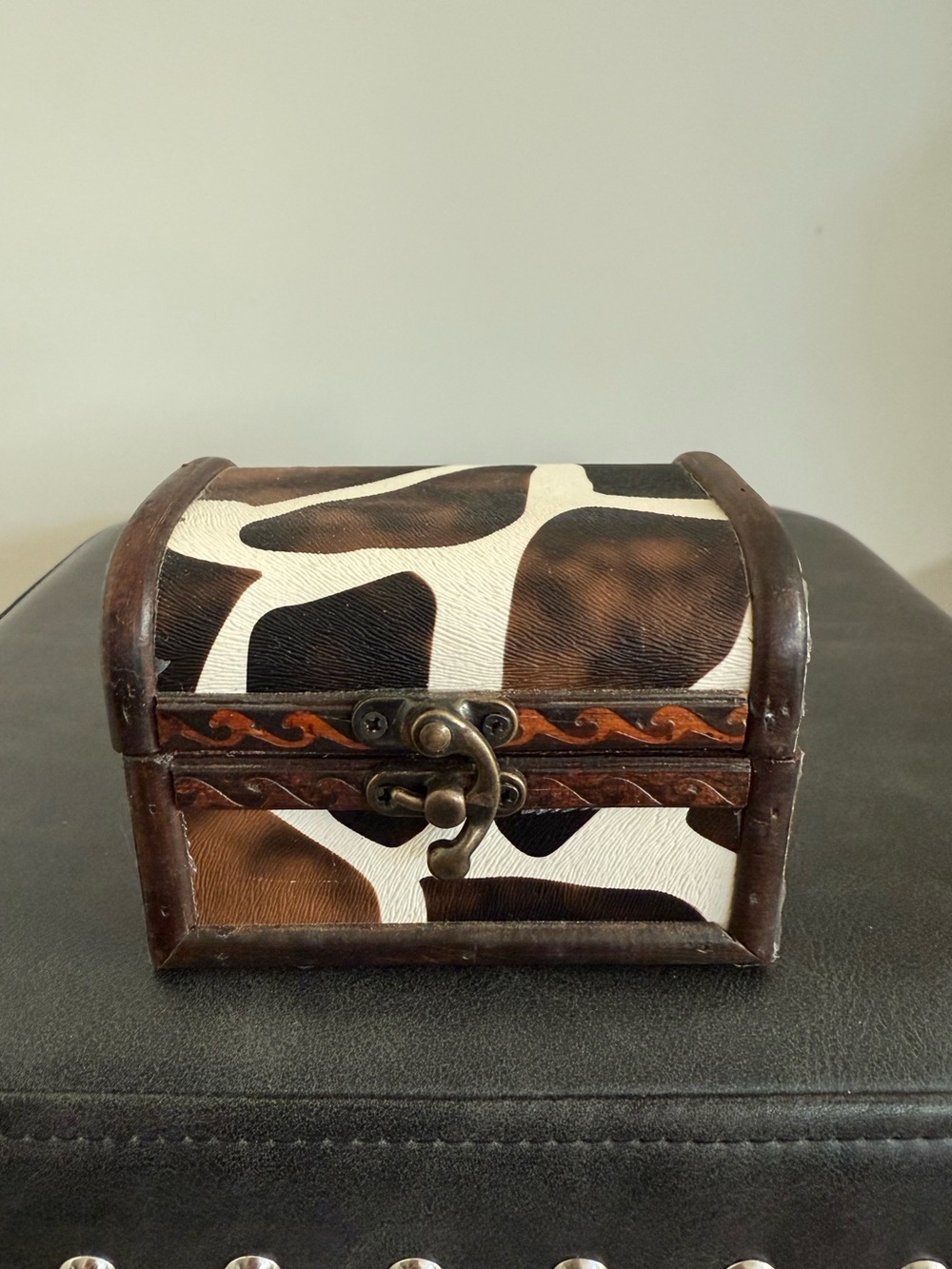 Decorative Giraffe-Pattern Trinket Box - Brown and White 3”